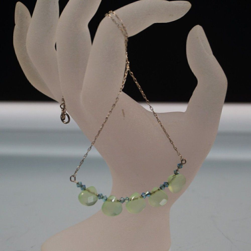 Green Chrysoprase Necklace 925 Silver Chain